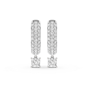 Princess Lab Grown Diamond Pave Hoop Drop Earrings
