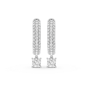 Princess Lab Grown Diamond Pave Hoop Drop Earrings