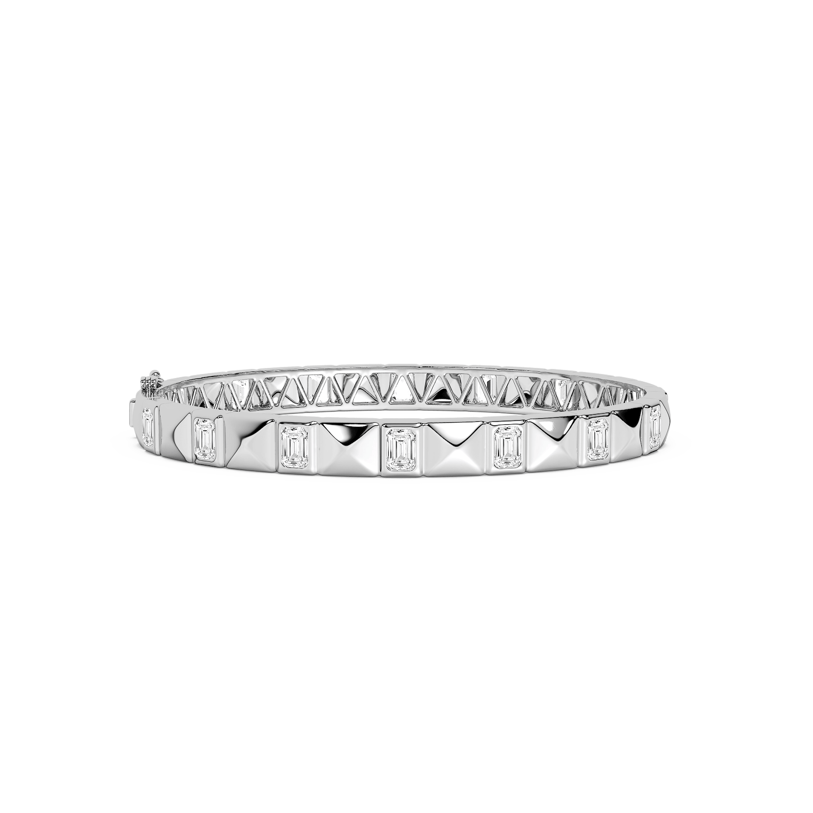 4 ctw Emerald Lab Grown Diamond Pyramid Stud Bangle Bracelet - 7.5 Inches