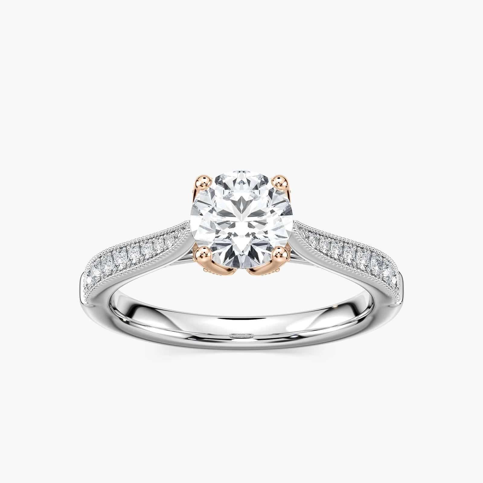 Quimby Round Lab Grown Diamond Milgrain Tulip Side Stone Engagement Ring