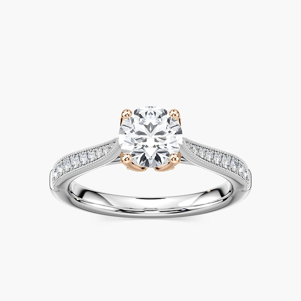 Quimby Round Lab Grown Diamond Milgrain Tulip Side Stone Engagement Ring
