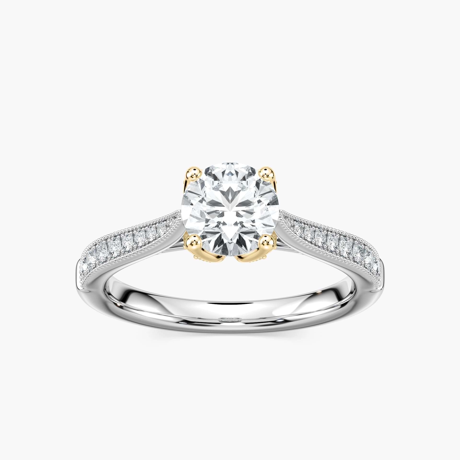 Quimby Round Lab Grown Diamond Milgrain Tulip Side Stone Engagement Ring