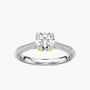 Quimby Round Lab Grown Diamond Milgrain Tulip Side Stone Engagement Ring
