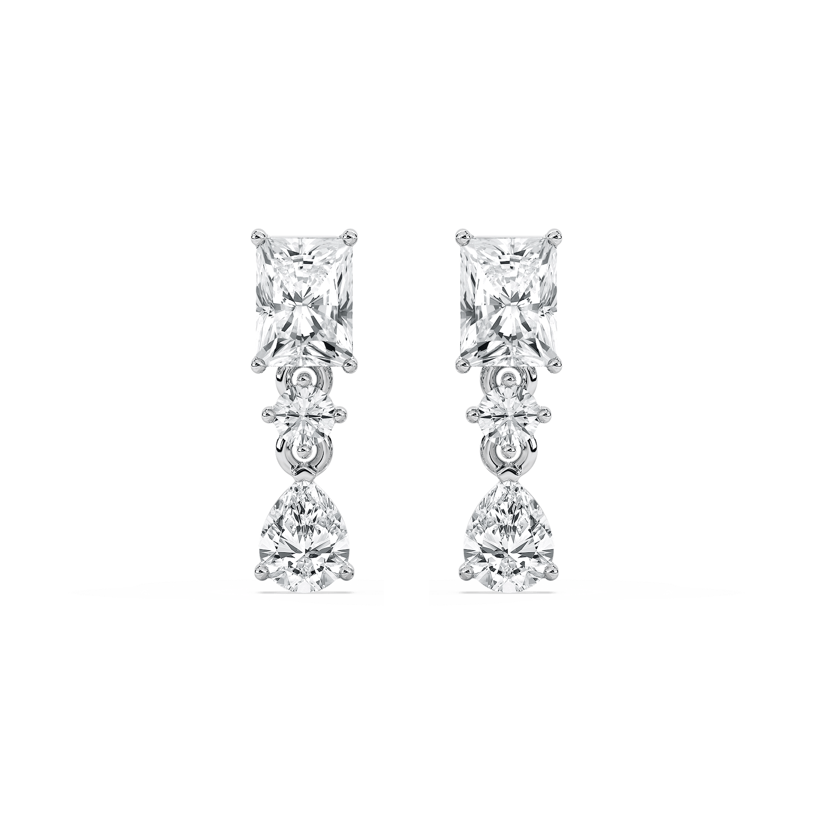 1 3/4 ctw Radiant, Pear, and Round Lab Grown Diamond Drop Earrings