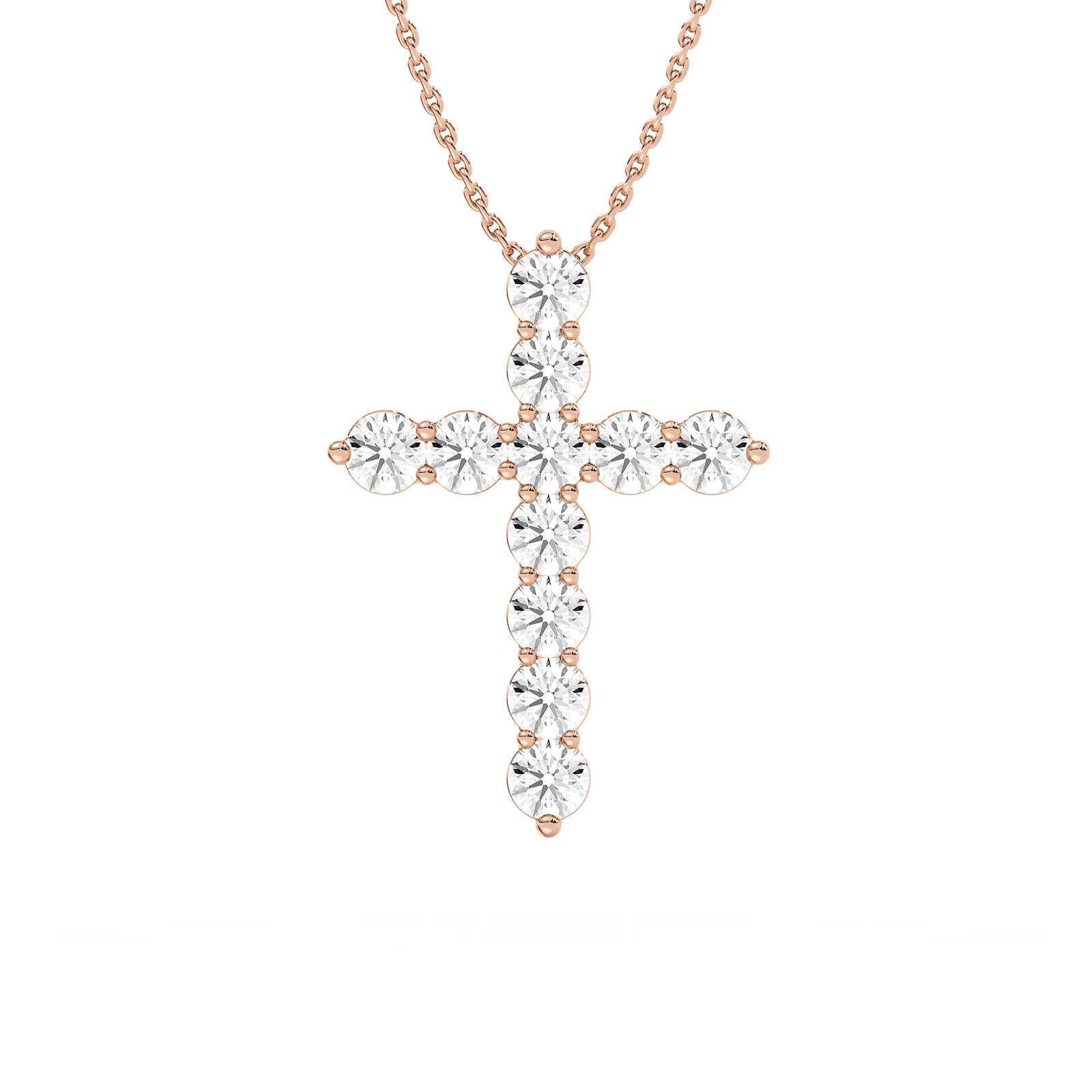 Round Lab Grown Diamond Shared Prong Cross Pendant - 18 Inches