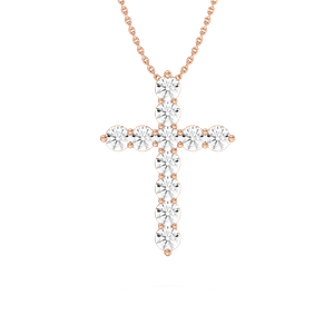 Round Lab Grown Diamond Shared Prong Cross Pendant - 18 Inches