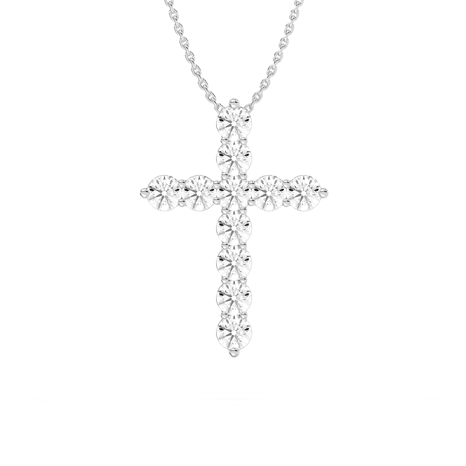 Round Lab Grown Diamond Shared Prong Cross Pendant - 18 Inches