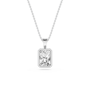 Radiant Lab Grown Diamond Bezel Set Bail Solitaire Pendant - 16 to 18 Inches