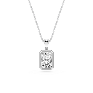 Radiant Lab Grown Diamond Bezel Set Bail Solitaire Pendant - 16 to 18 Inches