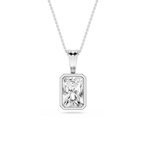 Radiant Lab Grown Diamond Bezel Set Bail Solitaire Pendant - 16 to 18 Inches