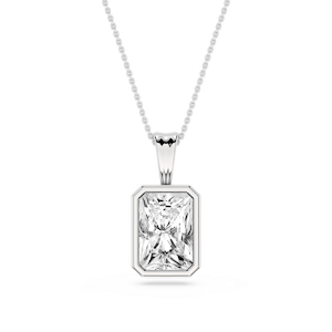 Radiant Lab Grown Diamond Bezel Set Bail Solitaire Pendant - 16 to 18 Inches