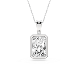 Radiant Lab Grown Diamond Bezel Set Bail Solitaire Pendant - 16 to 18 Inches