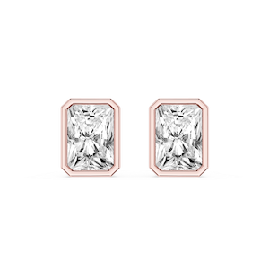 Radiant Lab Grown Diamond Bezel Set Certified Stud Earrings
