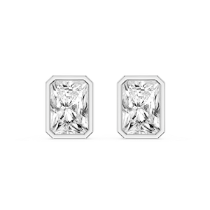 Radiant Lab Grown Diamond Bezel Set Certified Stud Earrings