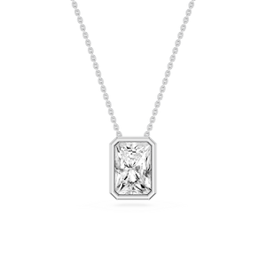Radiant Lab Grown Diamond Bezel Solitaire Slide Pendant - 16 to 18 Inches