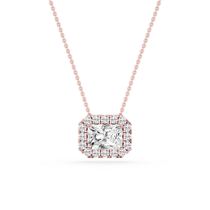 Radiant Lab Grown Diamond East West Halo Slide Pendant - 16 to 18 Inches