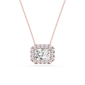 Radiant Lab Grown Diamond East West Halo Slide Pendant - 16 to 18 Inches