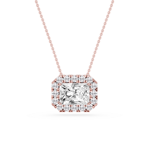 Radiant Lab Grown Diamond East West Halo Slide Pendant - 16 to 18 Inches