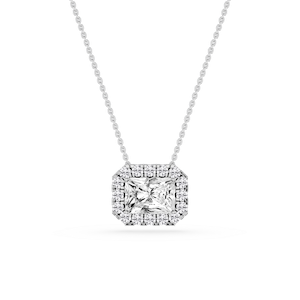 Radiant Lab Grown Diamond East West Halo Slide Pendant - 16 to 18 Inches