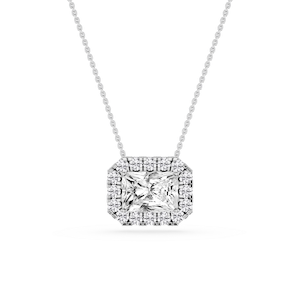 Radiant Lab Grown Diamond East West Halo Slide Pendant - 16 to 18 Inches