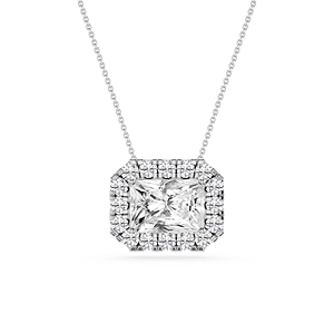 Radiant Lab Grown Diamond East West Halo Slide Pendant - 16 to 18 Inches