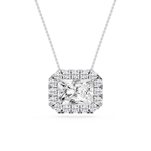 Radiant Lab Grown Diamond East West Halo Slide Pendant - 16 to 18 Inches