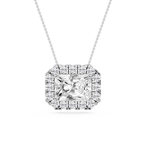 Radiant Lab Grown Diamond East West Halo Slide Pendant - 16 to 18 Inches
