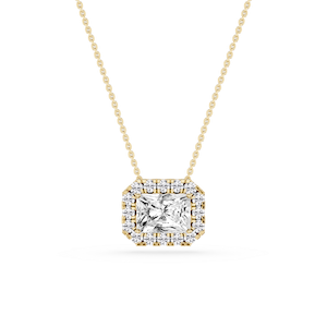 Radiant Lab Grown Diamond East West Halo Slide Pendant - 16 to 18 Inches