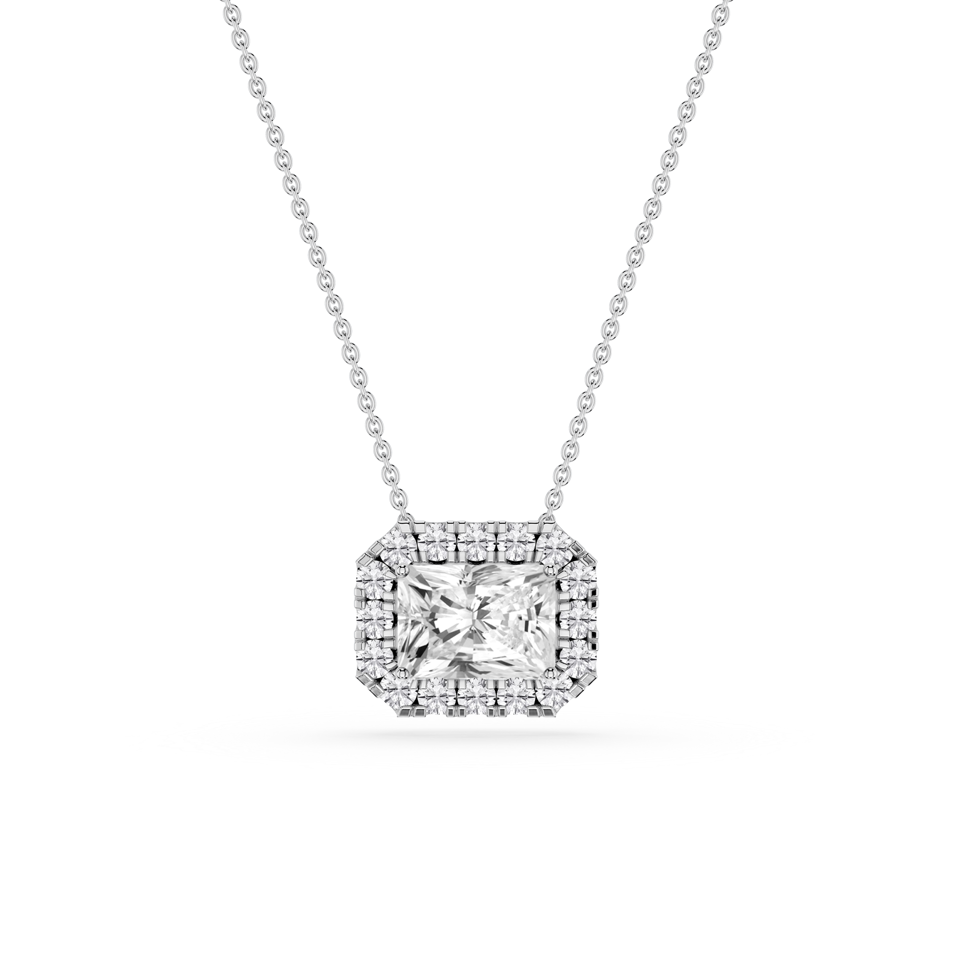Radiant Lab Grown Diamond East West Halo Slide Pendant - 16 to 18 Inches