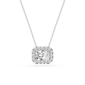 Radiant Lab Grown Diamond East West Halo Slide Pendant - 16 to 18 Inches
