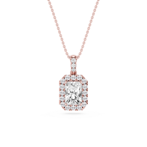 Radiant Lab Grown Diamond Halo Diamond Bail Solitaire Pendant - 16 to 18 Inches