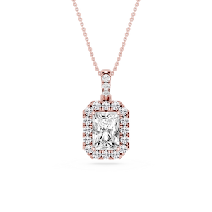 Radiant Lab Grown Diamond Halo Diamond Bail Solitaire Pendant - 16 to 18 Inches