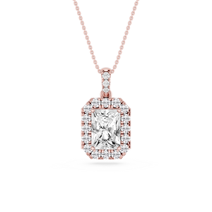 Radiant Lab Grown Diamond Halo Diamond Bail Solitaire Pendant - 16 to 18 Inches