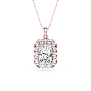 Radiant Lab Grown Diamond Halo Diamond Bail Solitaire Pendant - 16 to 18 Inches