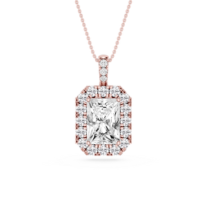 Radiant Lab Grown Diamond Halo Diamond Bail Solitaire Pendant - 16 to 18 Inches
