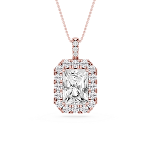 Radiant Lab Grown Diamond Halo Diamond Bail Solitaire Pendant - 16 to 18 Inches