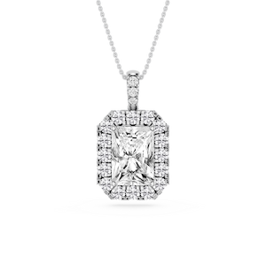 Radiant Lab Grown Diamond Halo Diamond Bail Solitaire Pendant - 16 to 18 Inches