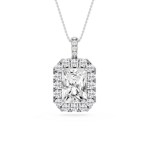 Radiant Lab Grown Diamond Halo Diamond Bail Solitaire Pendant - 16 to 18 Inches