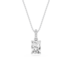 Radiant Lab Grown Diamond Hidden Halo Pendant - 16 to 18 Inches