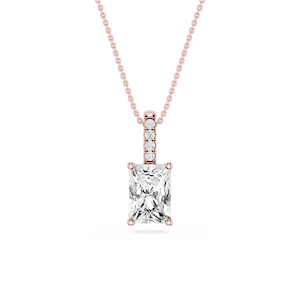 Radiant Lab Grown Diamond Pave Bail Solitaire Pendant - 16 to 18 Inches