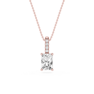 Radiant Lab Grown Diamond Pave Bail Solitaire Pendant - 16 to 18 Inches