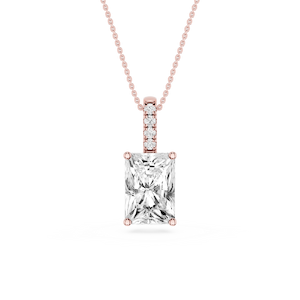 Radiant Lab Grown Diamond Pave Bail Solitaire Pendant - 16 to 18 Inches