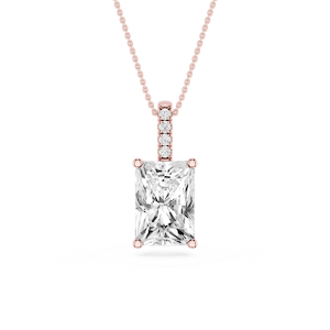 Radiant Lab Grown Diamond Pave Bail Solitaire Pendant - 16 to 18 Inches