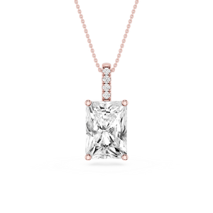 Radiant Lab Grown Diamond Pave Bail Solitaire Pendant - 16 to 18 Inches
