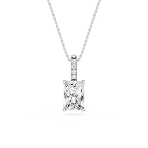 Radiant Lab Grown Diamond Pave Bail Solitaire Pendant - 16 to 18 Inches