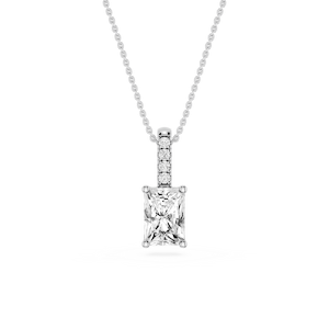 Radiant Lab Grown Diamond Pave Bail Solitaire Pendant - 16 to 18 Inches