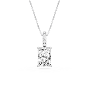 Radiant Lab Grown Diamond Pave Bail Solitaire Pendant - 16 to 18 Inches