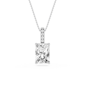 Radiant Lab Grown Diamond Pave Bail Solitaire Pendant - 16 to 18 Inches