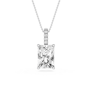 Radiant Lab Grown Diamond Pave Bail Solitaire Pendant - 16 to 18 Inches