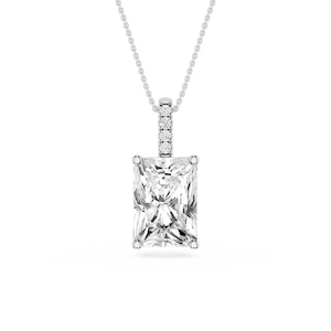 Radiant Lab Grown Diamond Pave Bail Solitaire Pendant - 16 to 18 Inches